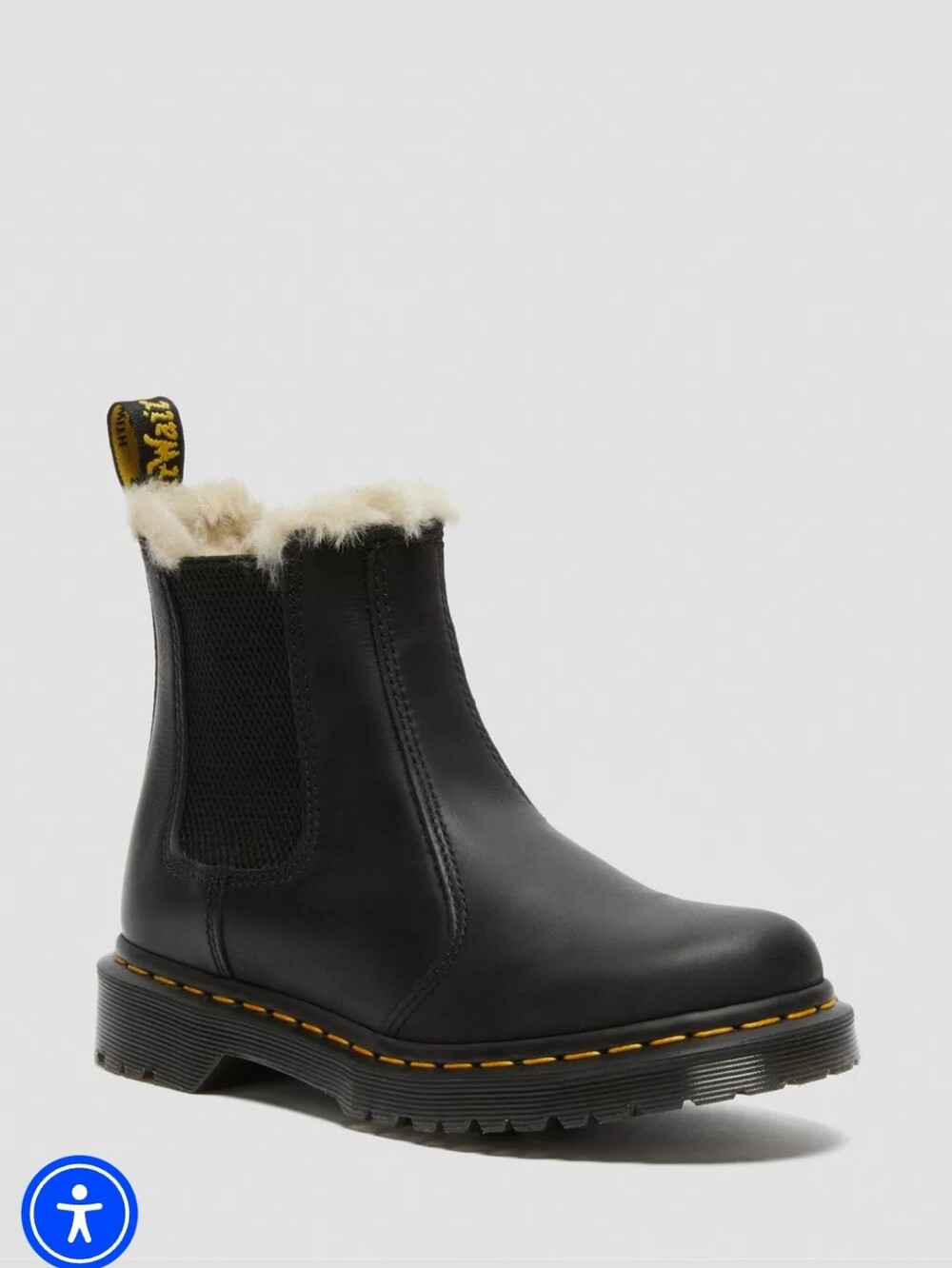 Dr. Martens Men's 2976 Black Leather Chelsea Boot with Cream Shearling Collar